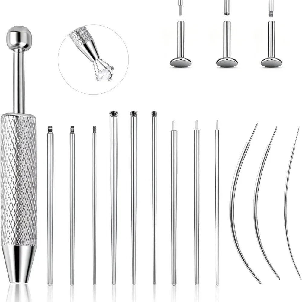 Stainless Steel Piercing Taper Tool Professional Earring Applicator Puncture Connecting Pin Earring Tool Straight/Curved Pole