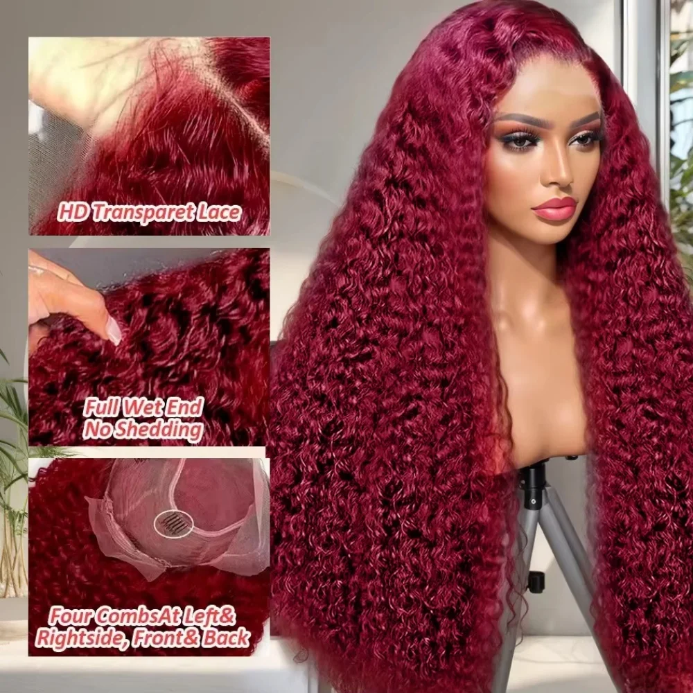 Deep Wave Frontal Wig Red Curly Wigs 99J Burgundy 13X6 Hd Lace Frontal Human Hair Wig Colored 13X4 Red Lace Front Human Hair Wig image 6