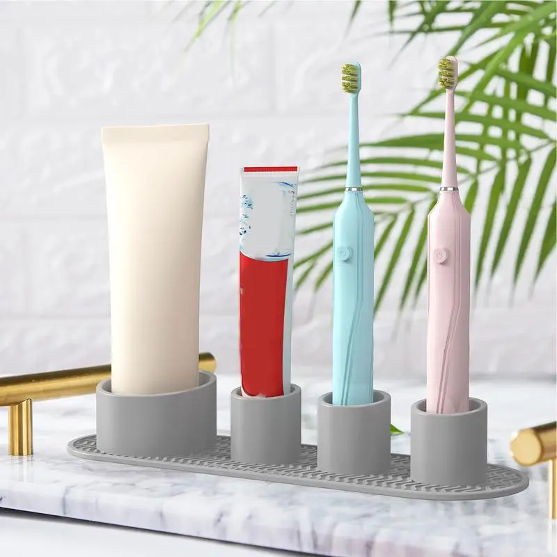 4 Slots Electric Toothbrush Silicone Base Toothbrush Holder Stand Countertop Toothbrush Organizer Toothbrush Storage