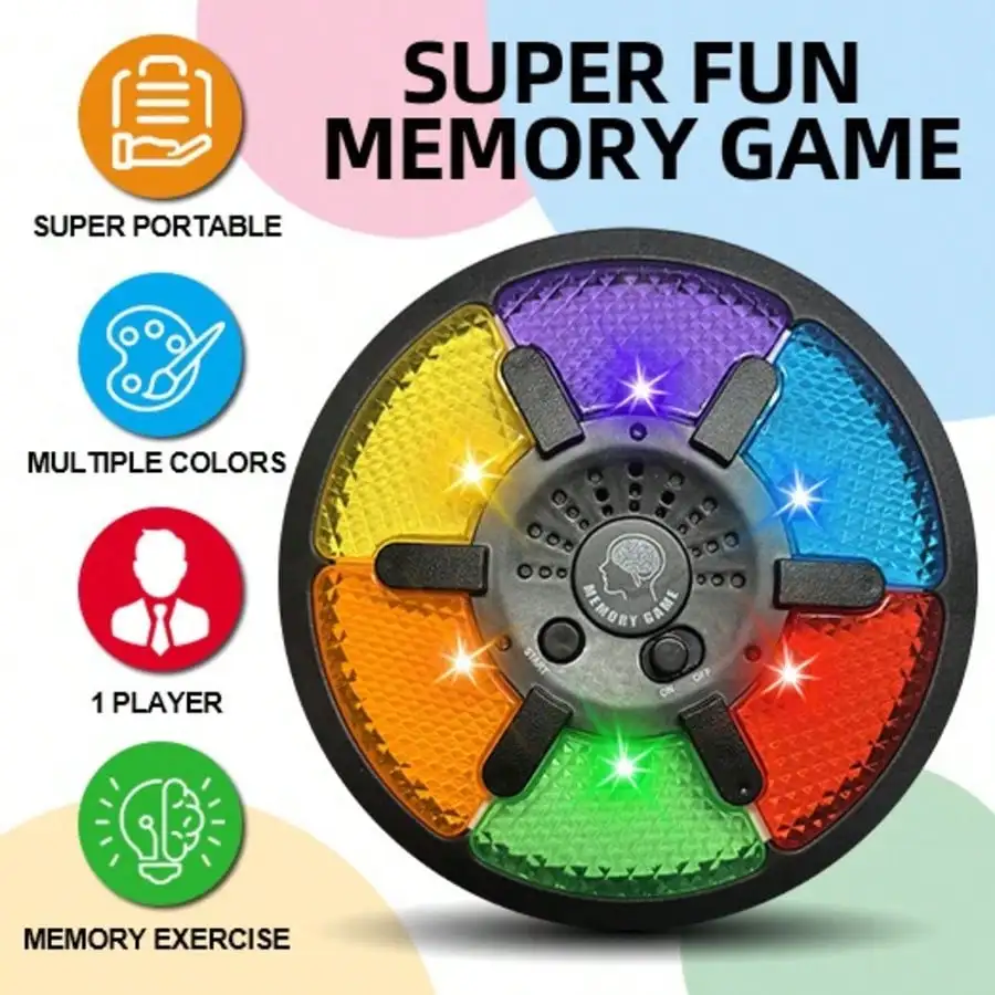 Interactive Electronic Memory Game Console, Circular Handheld Puzzle Toy with Lights & Sounds, Brain Training Toy for Focus, Memory & Logic Skills, Fun Quick Reaction Game, Portable Travel Toy, Ideal Birthday Holiday Gift for Kids, Family Indoor Tabletop