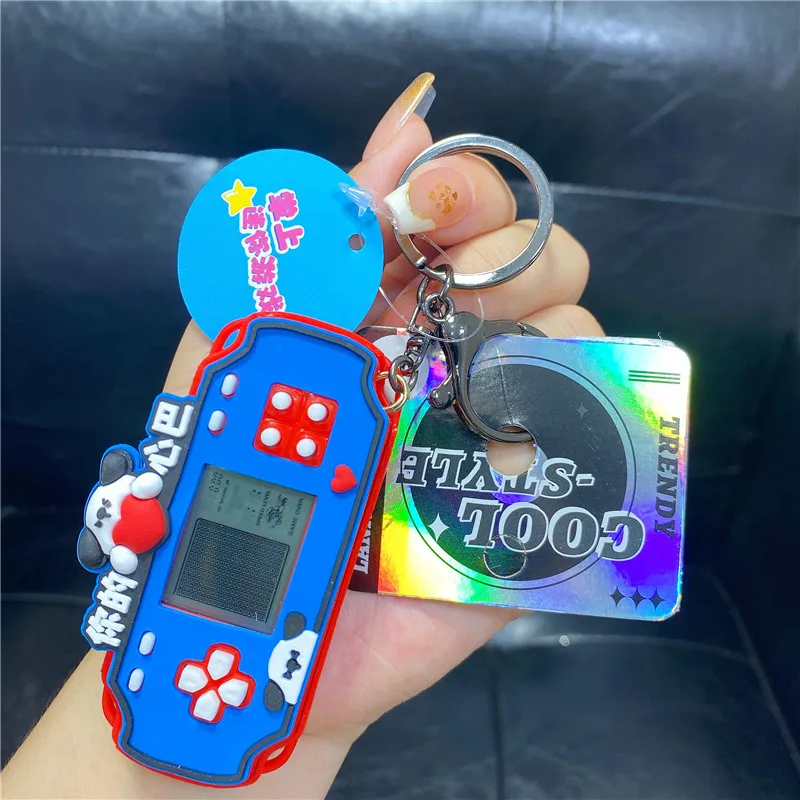 Creative Blue Puppy Red Love Green Crocodile Handheld Game Console Key Chain Trinket Cute Wield A Sword Duck Bear Animal Keyring