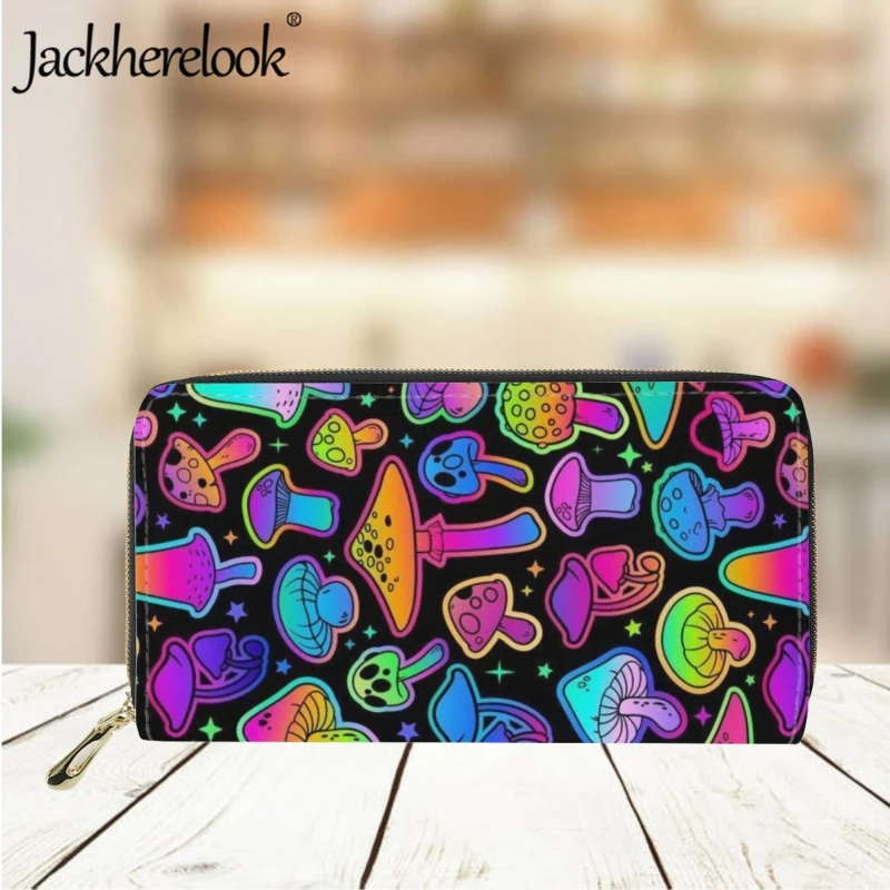 

Jackherelook Fashion Psychedelic Mushroom Pattern Print Wallet Women's Trend Leather Purse Casual Travel Long Wallet Card Holder