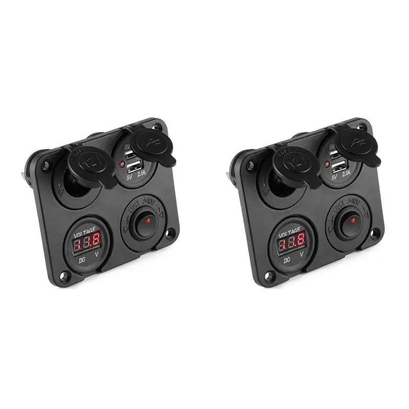 Efficientt-2X DC 12V-24V Car Boat Socket Dual USB Voltmeter Switch Panel For Vehicle Car Boat Motor Home