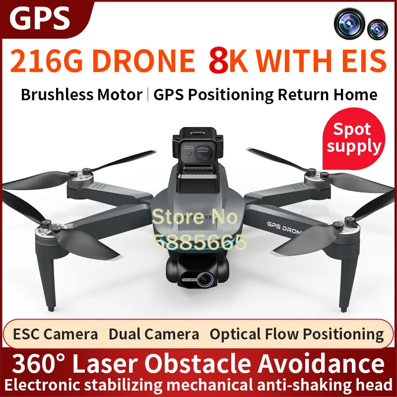 8K ESC Aerial Smart Obstacle Avoidance GPS WIFI FPV RC Drone 5G 2-Axis Gimbal GPS Return Optical Flow Remote Control Quadcopter