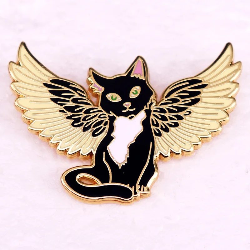 A3034 Cartoon Black Cat Angel Animals Enamel Pin Lapel Pin for Backpack Brooches on Clothes Briefcase Badges Jewelry Accessories