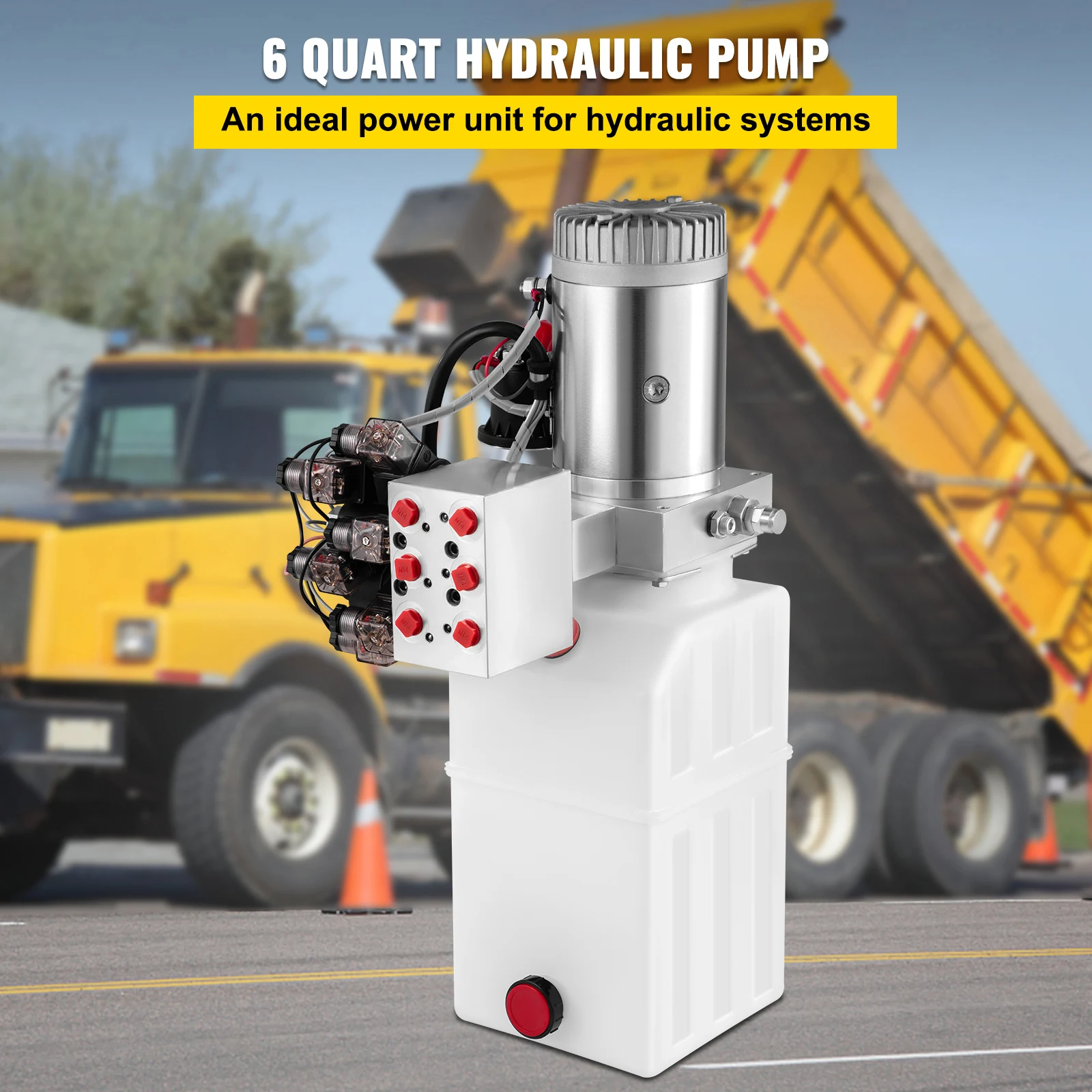 SucceBuy Pompe hydraulique 6 litres Pompe de remorque à double effet DC 12 V Unité de puissance hydraulique électrique pour ascenseur de voiture de remorque à benne basculante