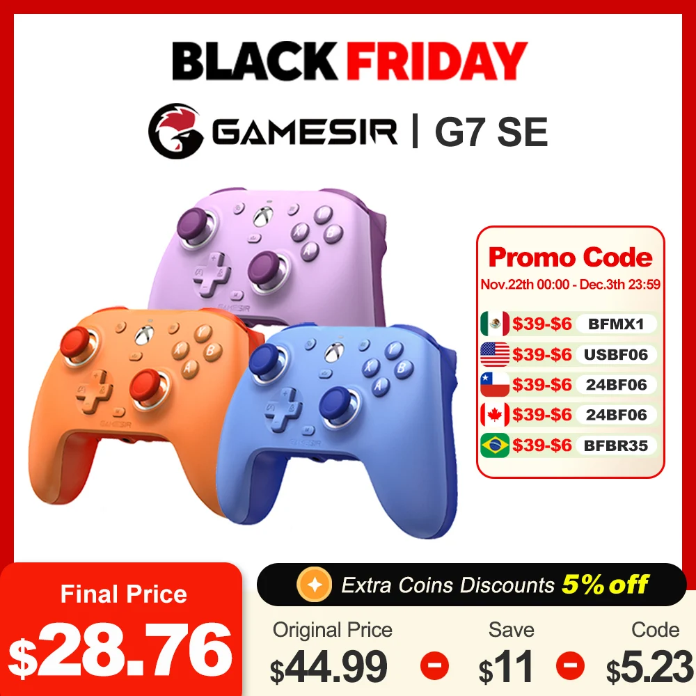 GameSir G7 SE Wired Controller for Xbox Series S X, Xbox One PC with Hall Effect Availiable in Blue Orange Purple New Color Ways