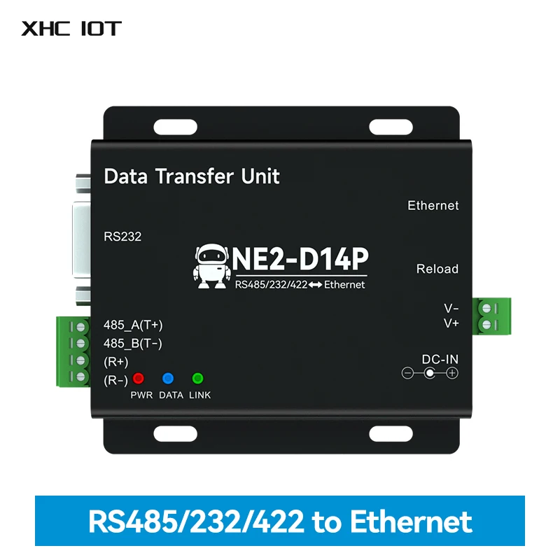 RS485/RS232/RS422 to Ethernet Serial Server Modbus TCP RTU MQTT Two-Way Socket Link Power and Signal Isolation XHCIOT NE2-D14P