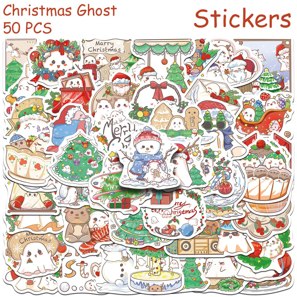 50pcs Christmas Ghost Stickers Decals For Phone Refrigerator Suitcase Wall DIY Graffiti Aesthetic Stickers Creative Gifts