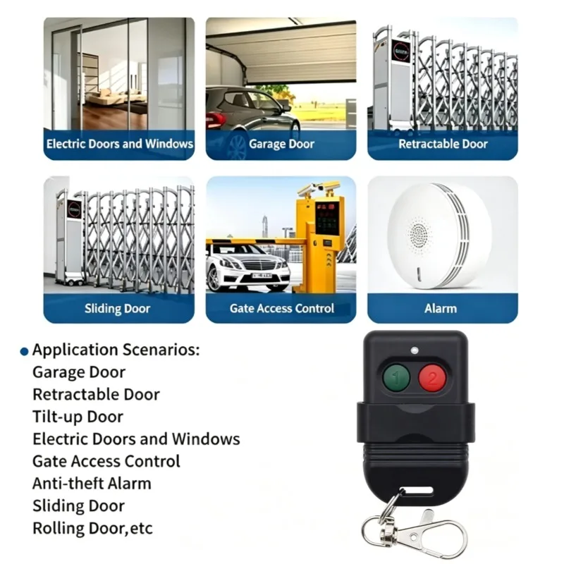 2‑Button 330/433MHz Copy Remote Control Auto Gate Garage Door Opener Duplicator Cloning Key Fob with Metal Keychain