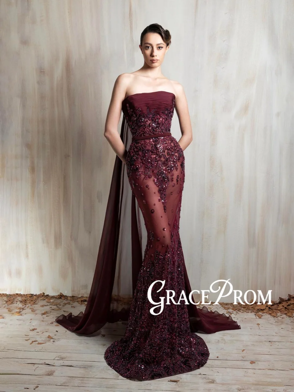 

Бордовое вечернее платье без бретелек с бисером, элегантное, с иллюзорным эффектом, фасон «русалка», для свадебных торжеств, на заказ, роскошное, длинное, для красной дорожки
