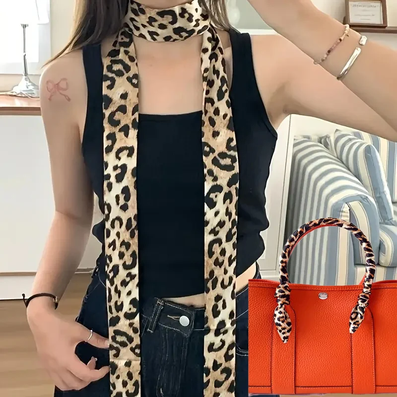 

100 см шелковый шарф в стиле ретро с леопардовым принтом, длинная полоска для волос, шелковая лента, маленькие шарфы на шею, сумка с ручкой, лента, шарф, платок, женский галстук