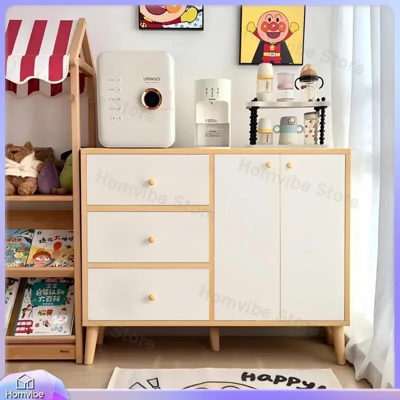 Cream Kitchen Island Table with Storage Shelves Modern Side Cabinet Against Wall Living Room Tea Bar Counter Dustproof Locker