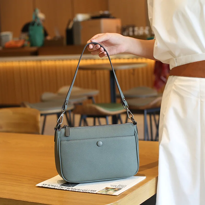 Solid Color Female Genuine Leather Messenger Bags Casual Lady Commute Single Shoulder Bag Classic Women Square Handbag New 2023