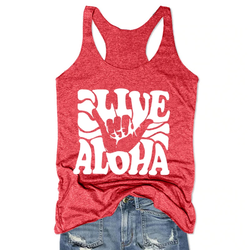 

Aloha Tank Top Hawaii Family Trip Shirt Hawaii Women Tops Casual Aloha Clothing White Top Cute Tops