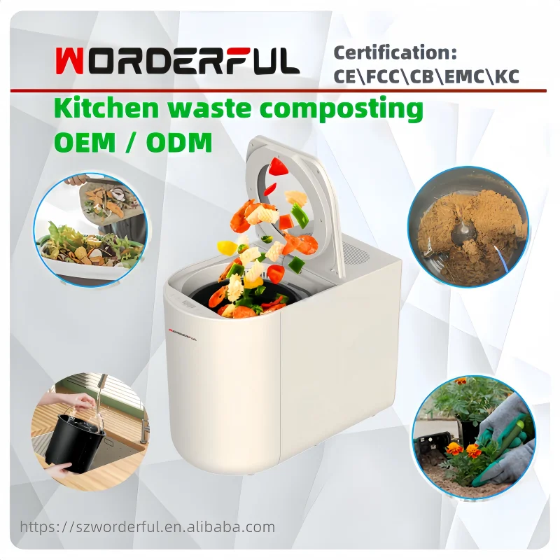Food Waste Composter Machine 4.5 Liters Smart 35dB Low Noise Kitchen Cycler Fertilizer  Processor Electric Lid Opening