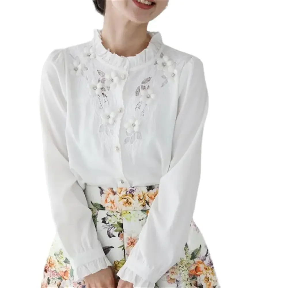 

Pop Gothic Shirts Women Vintage Lolita Style Gigot Sleeve Blouses Girls Victorian Sweet Lace Ruffles Bandage Tops Blusas Mujer