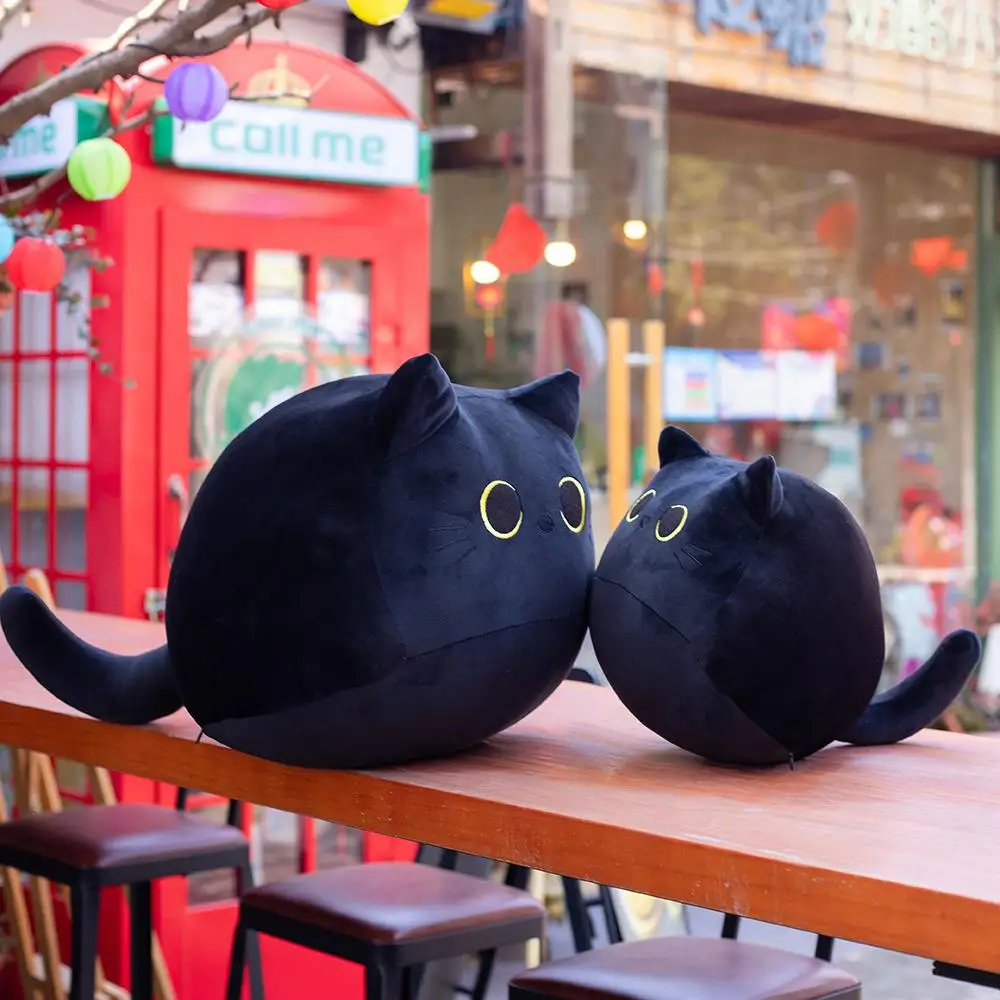 Juguete de peluche de gato negro, lindo gatito kawaii, almohada suave para abrazar, muñecas de animales, regalos para niños y niñas (55 cm