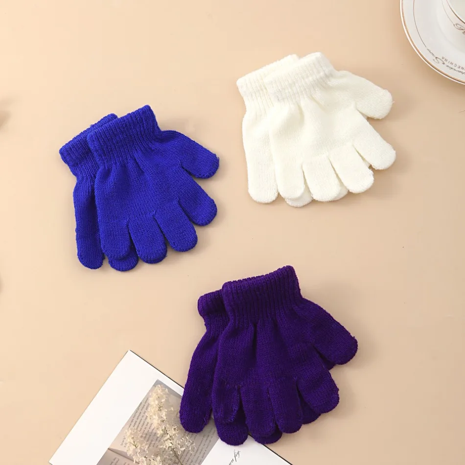 Kinderen Gebreide Handschoenen Winter Kinderen Leerling Student Effen Kleur Harige Lange Vinger Wanten Herfst Schrijven Warmer Hand 3-10Years Oud
