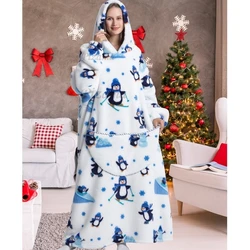 Women Plus Size Clothes Winter Hoodies Christmas Penguin Animal Cartoon Oversized TV Blankets Sleeping Blanket Adult Pullovers