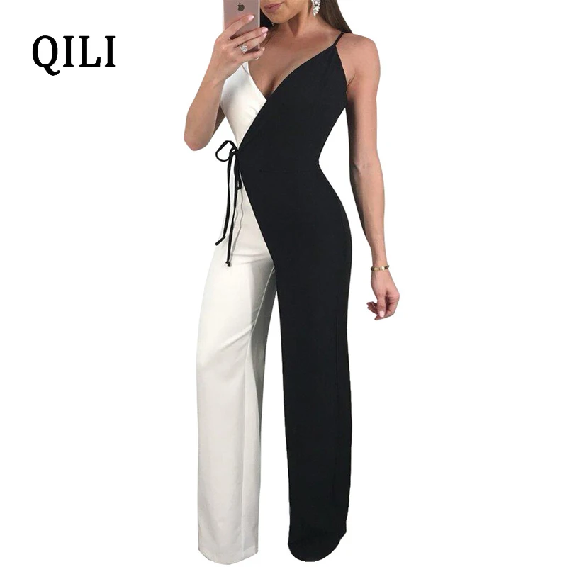 QILI-Women's Wide Leg Jumpsuits, Spaghetti Strap, Double Color Jumpsuit, Romper, Casual Overalls, S-XXL