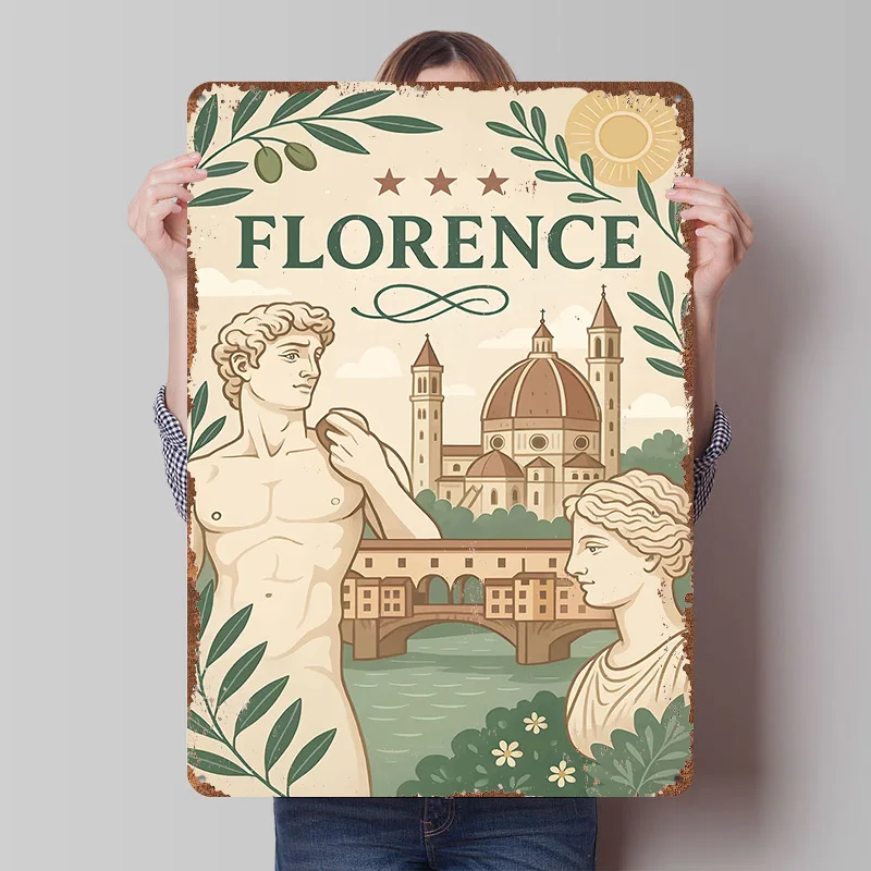 Florence Italy Travel Tinplate Poster Custom Wall Art Vintage Metal Signs Retro Tin Plaque for Living Room Decoration Desk Decor
