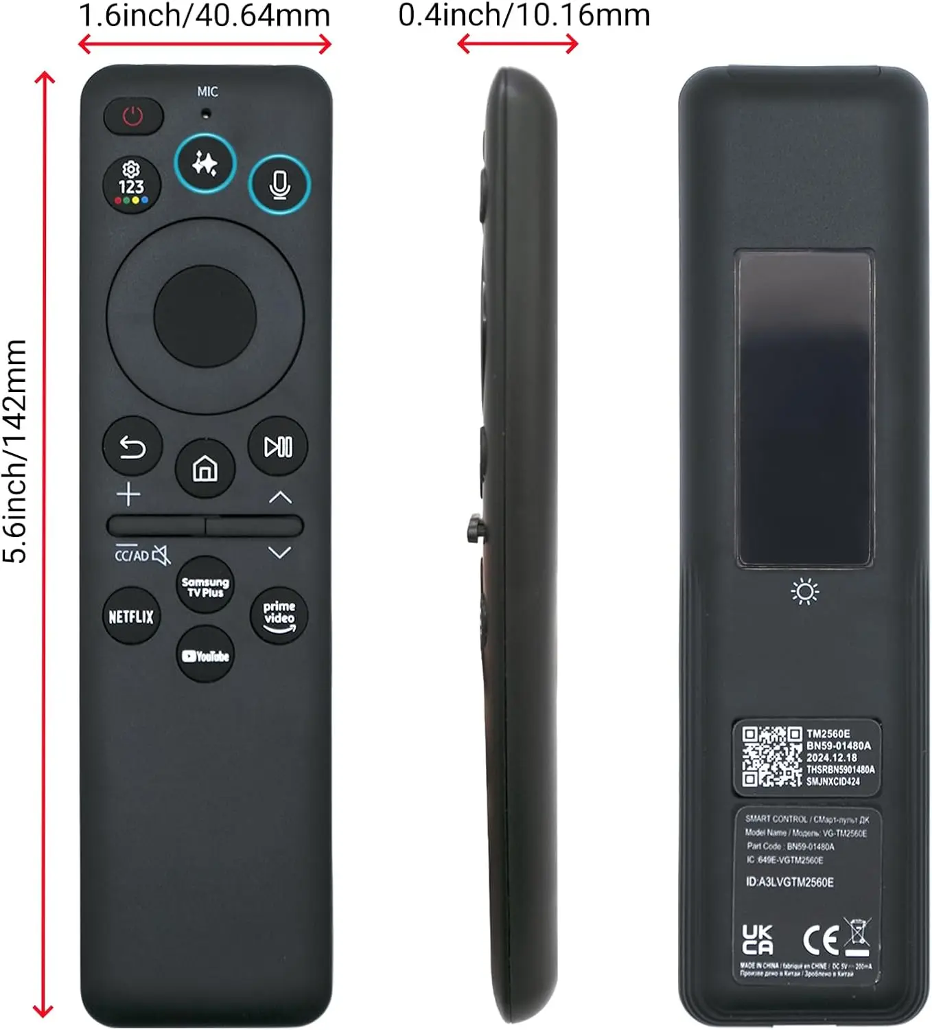 BN59-01480A TM2560E Solar Smart AI Voice Remote Compatible with Samsung 2023-2025 TVs, with USB-C Charging, Shortcuts