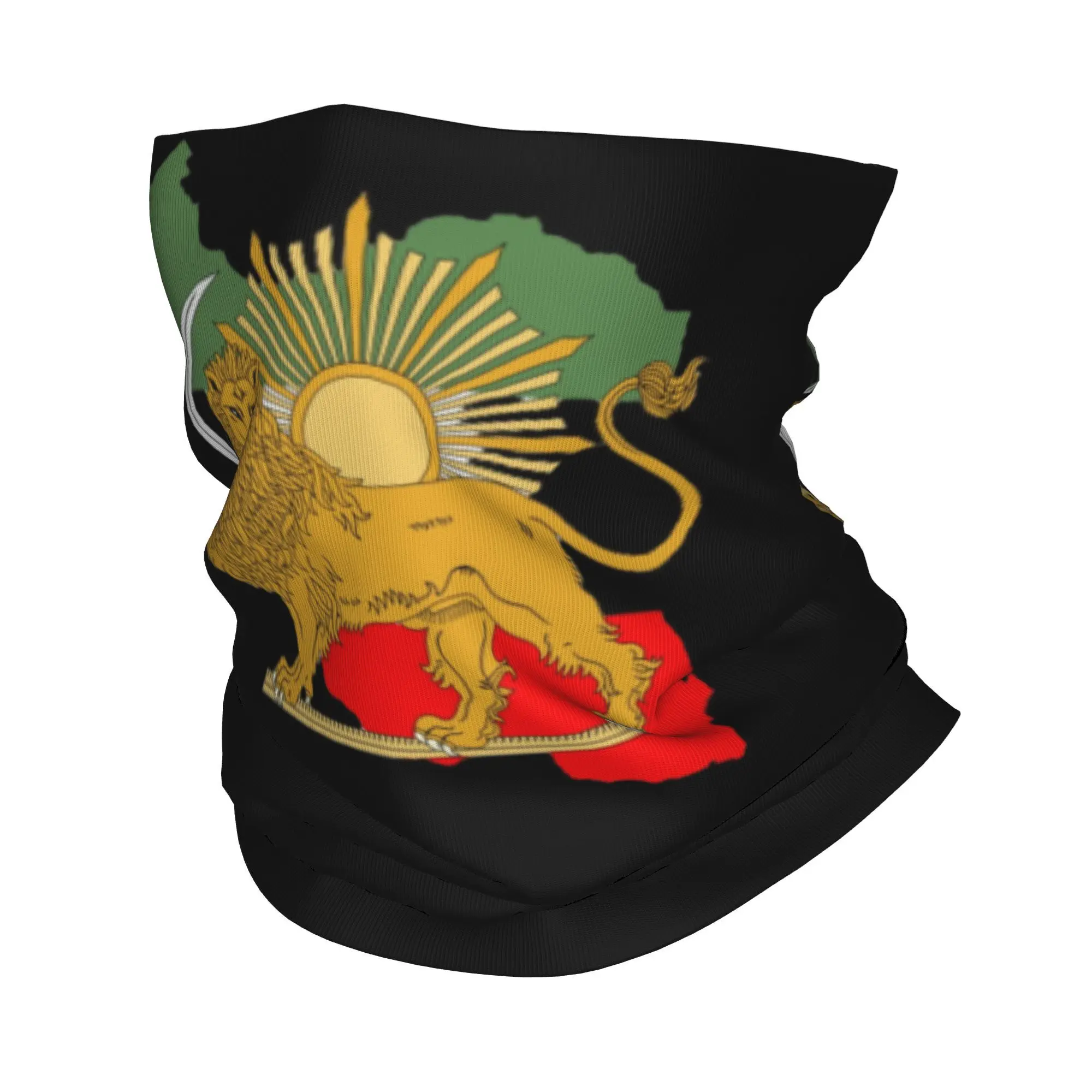 

Iran Persia map & flag Shir o Khorshid Lion and Sun Bandana Neck Gaiter Mask Scarf Multi-use Balaclava Running For Men Women