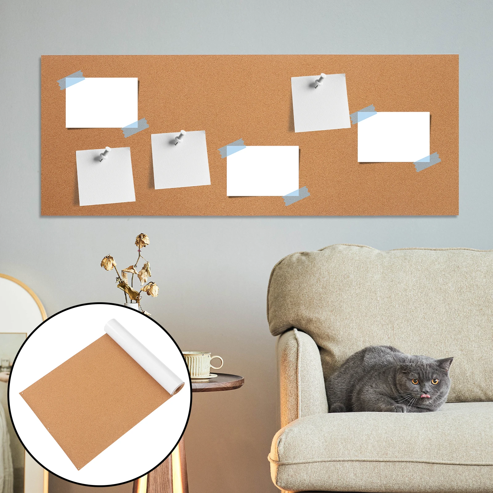 

1 Roll Cork Board Roll Self-Adhesive Thick Cork Sheet for Wall - Peel and Stick Message Bulletin Board 2400x400x1mm