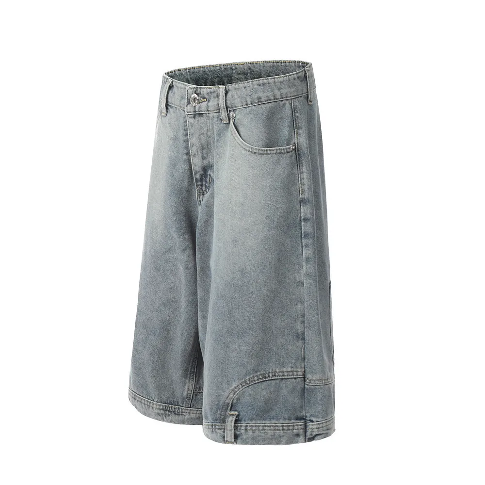 2025 American Style Men's Solid Color Loose Simple Basic Casual Trendy Knee Length Denim Trousers Male Cargo Jeans Pants Clothes