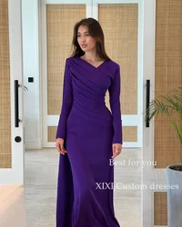 XIXI A-Line V-Neck Floor-Length Long Sleeves Evening Dresses Elegant Party Dresses For Women Birthday Dresses Luxury 2024 Vestid