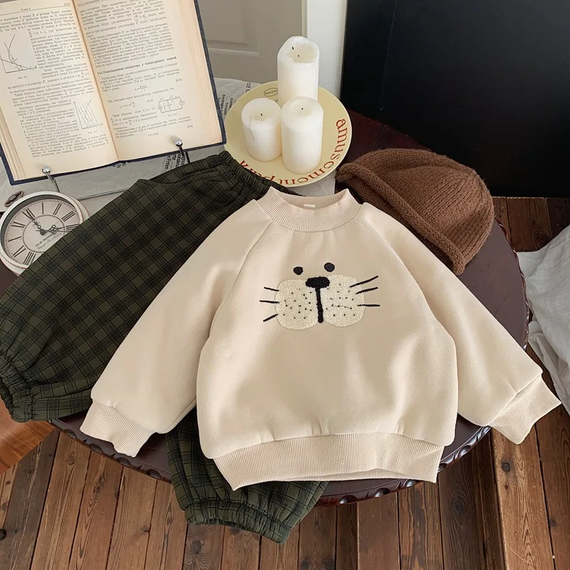 

Children Fleece Sweatshirt Autumn Winter Tops for Kids Cartoon Boys Girls Thickened Sweater Toddler Pullovers Clothing