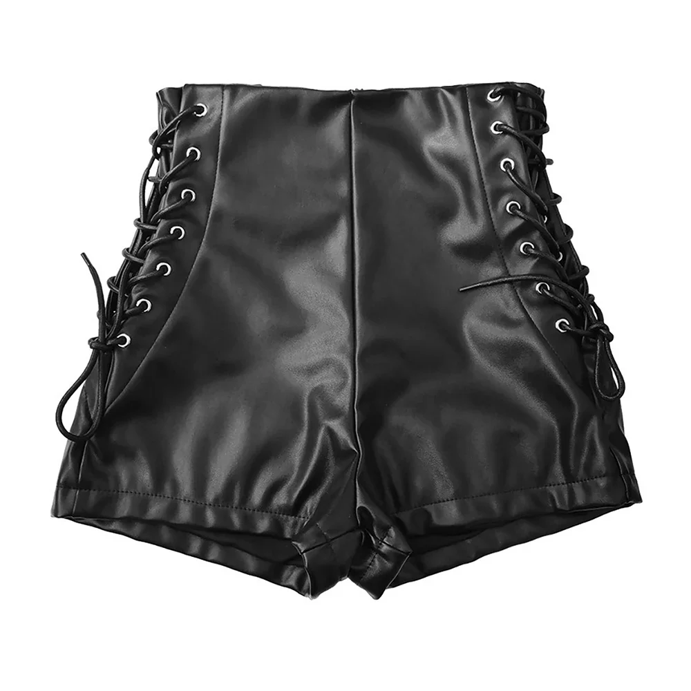 Women Fashion New Sexy Summer PU Leather Shorts High Waist Skinny Tights Black Faux Leather Shorts Women Side Bandage Short Pant