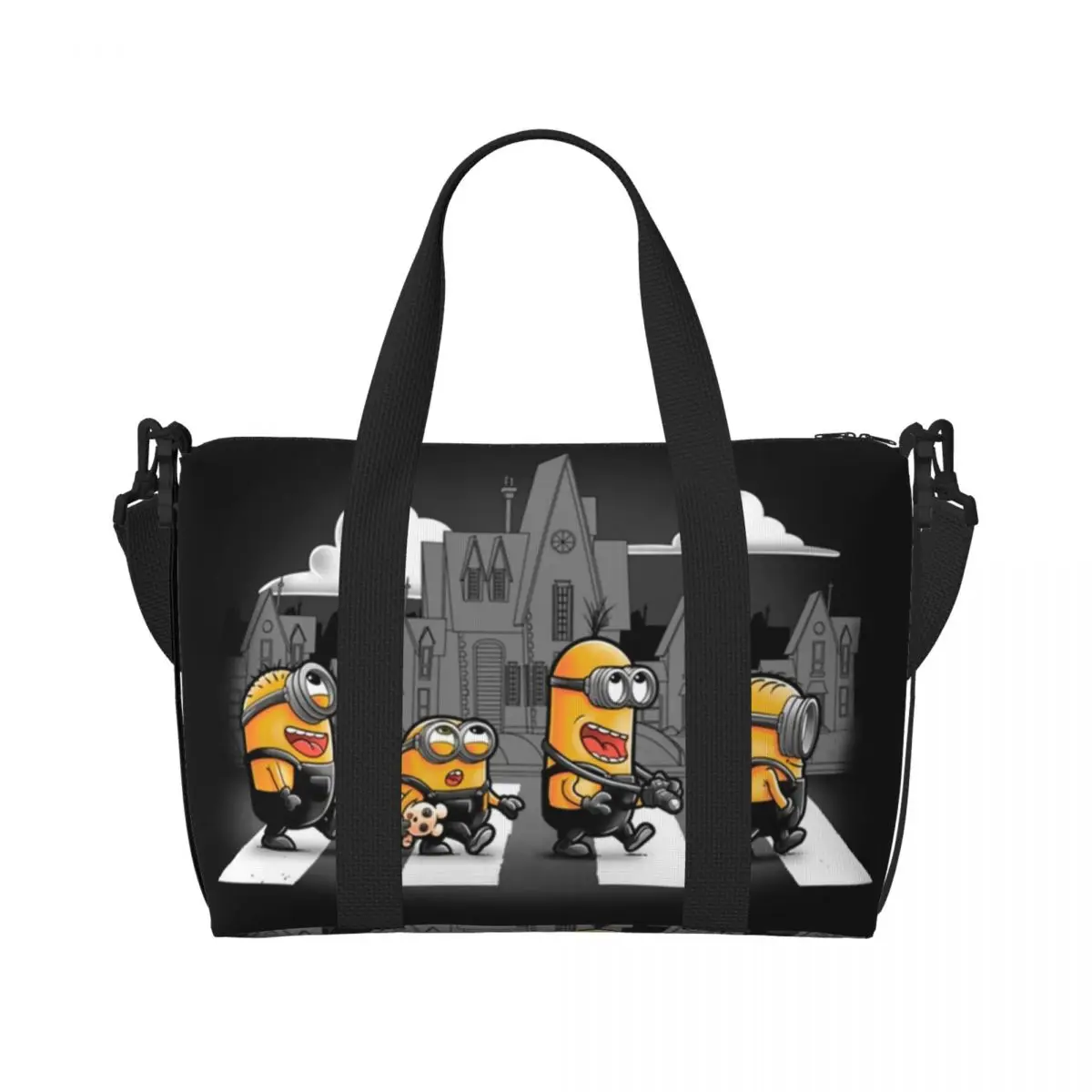 Custom Large M-Minions Road Essential Cartoon Tote Bag for Women Shopper Shoulder Gym Beach Travel Bag