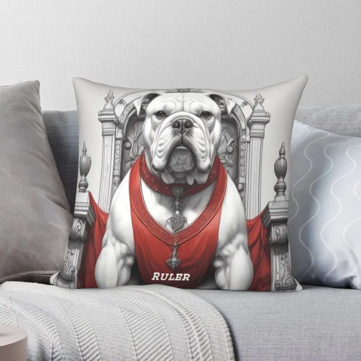 The Bulldog Ruler Throne Pillowcase Polyester Linen Velvet Creative Zip Decorative Home Cushion Cover 45x45