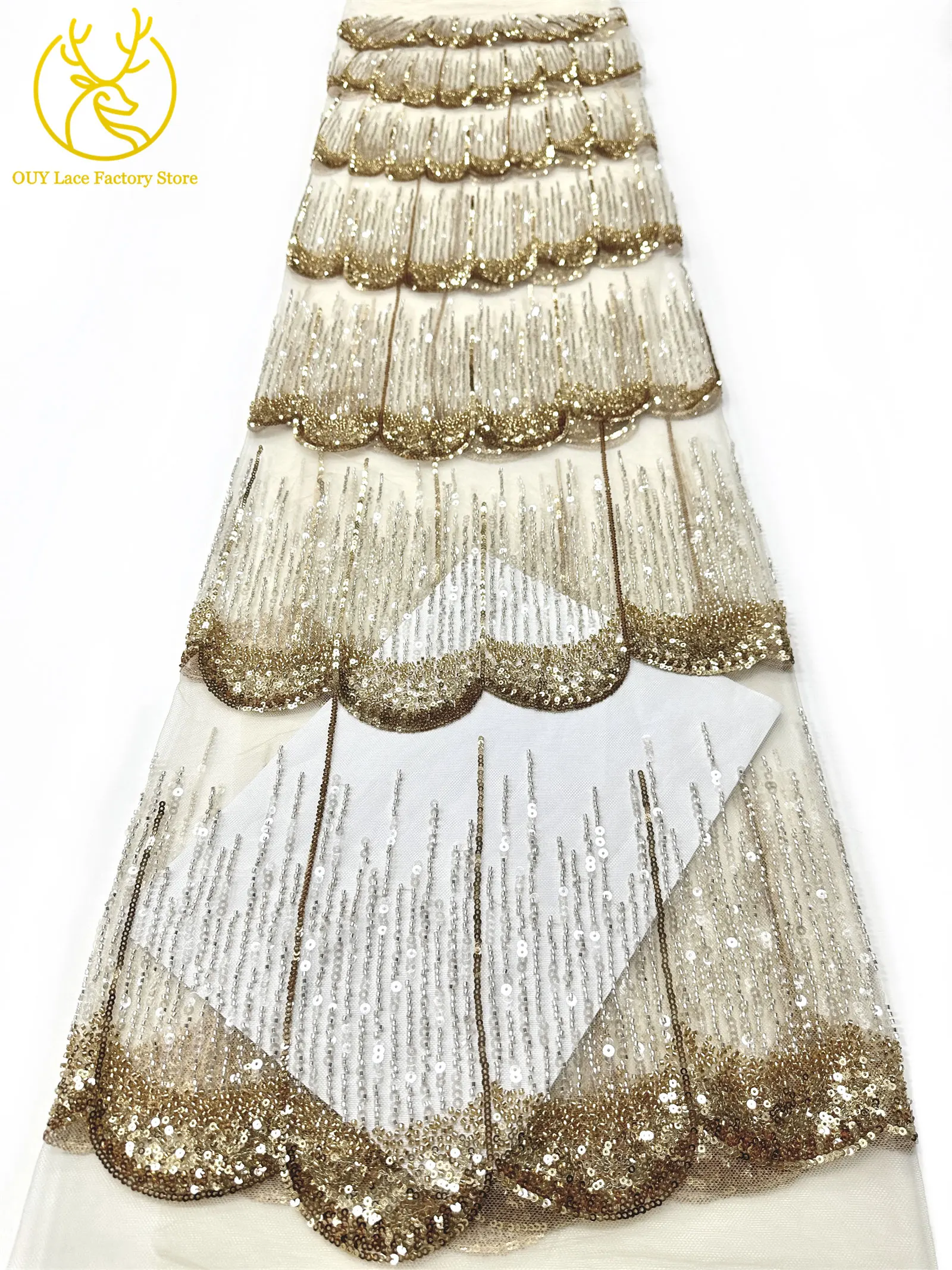 2026 Neues Design Elegante Modische Afrikanische Pailletten-Perlen-Spitzenstoffe Nigerianische Französische Tüll-Stickerei-Spitze für Braut- und Hochzeitskleidung – Detail 29