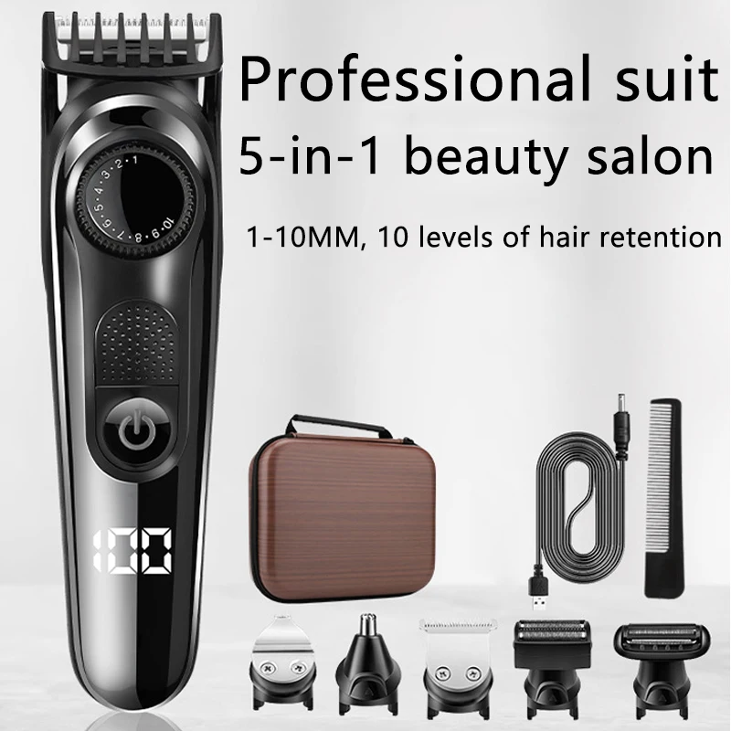 5-in-1 Men'S Body Hair Trimmer Kit For Men Pubic Hair Shaver Nose Beard Trimmer LED Waterproof Electric Shaver Hair Clippers