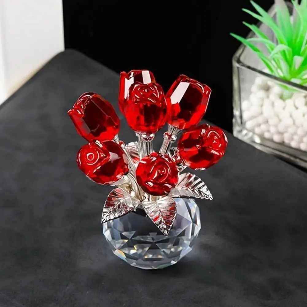 Crystal Rose Sculpture Reflect Colorful Rose Bouquet Ornaments Small Handmade Desktop Floral Decorations Home Decorations
