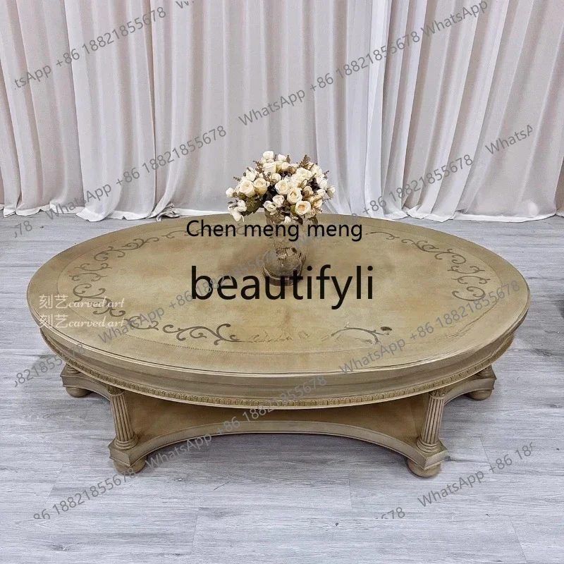 G Fuyi Fei cold green oval coffee table European French solid wood carving coffee table
