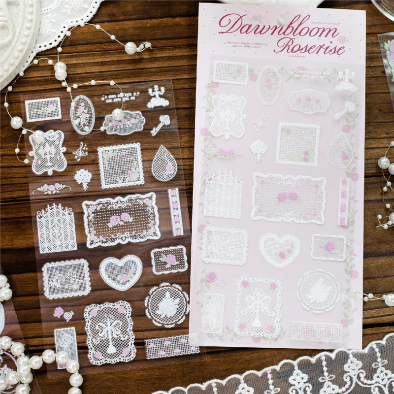 1pcs Vintage Floral Lace PVC Rub On Stickers Dawnbloom Roserie Transfer Sticker for Card Making Journal Collage Decoration