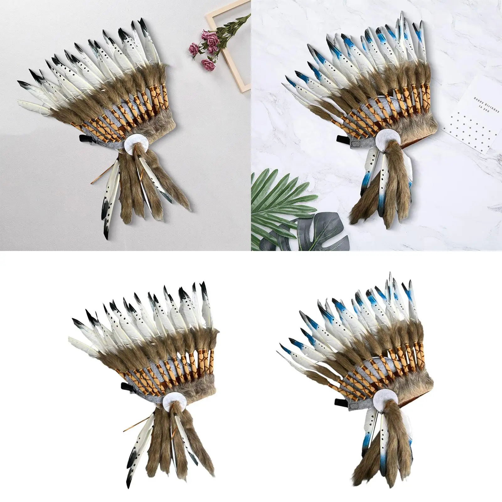 Artificial Feather Headdress Chief Indian Hat for Carnival Stage Performance