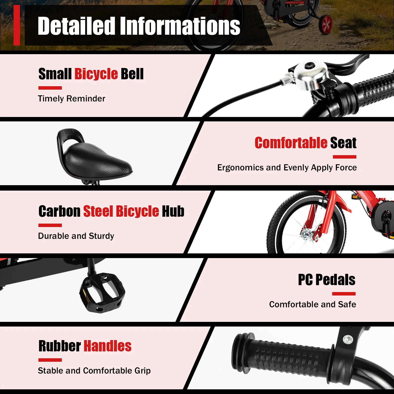 دراجة أطفال 14 بوصة للأولاد والبنات دراجة أطفال للجنسين مع عجلة تدريب آمنة 22 بوصة - 26.3 بوصة ارتفاع قابل للتطبيق لعمر 3-6 سنوات #5