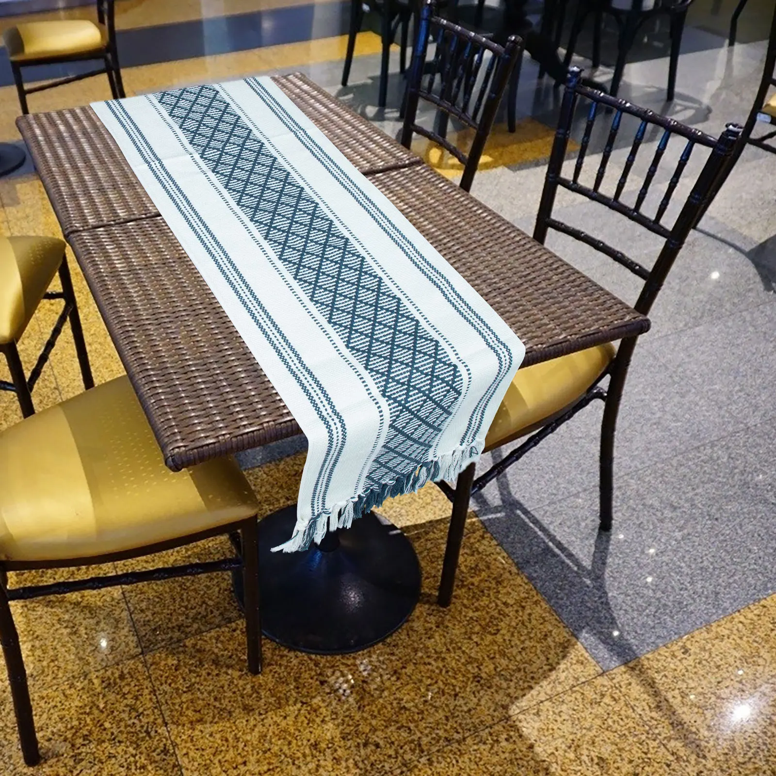 

Blue Table Runner Decorative Cotton Braided Stripe Tablecloth for Dining Wedding Party Decoration Buffet Tea Table Cover