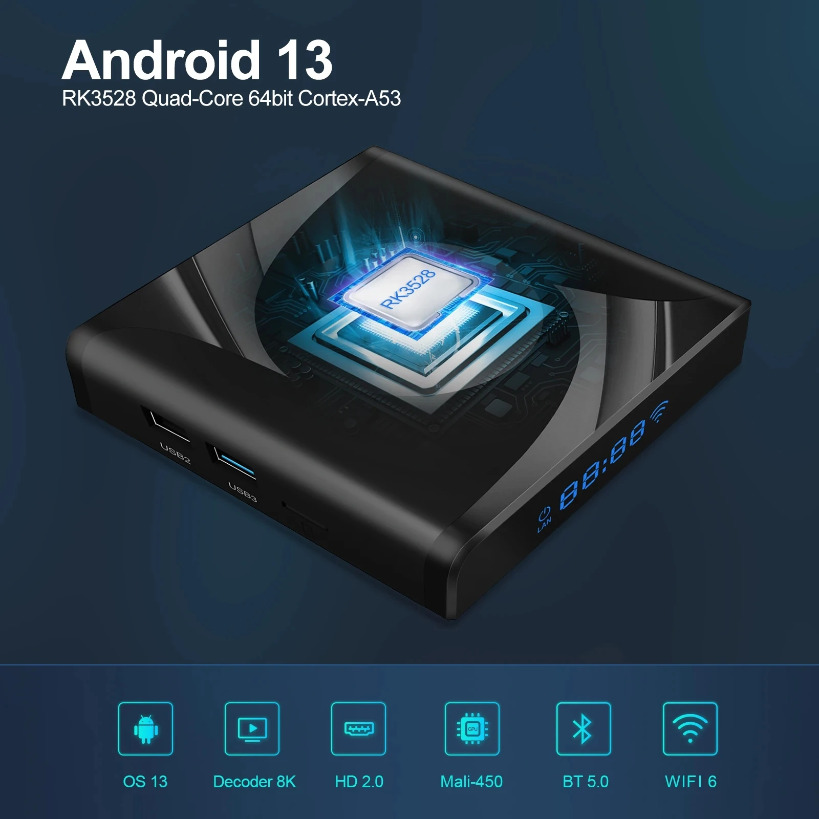 

X88 Pro 13 Android 13 TV BOX Ultra HD 8K Rockchip RK3528 2.4G&5G Dual Wifi Wifi 6 BT5.0 ТВ-приставка Медиаплеер 4GB32GB/64GB