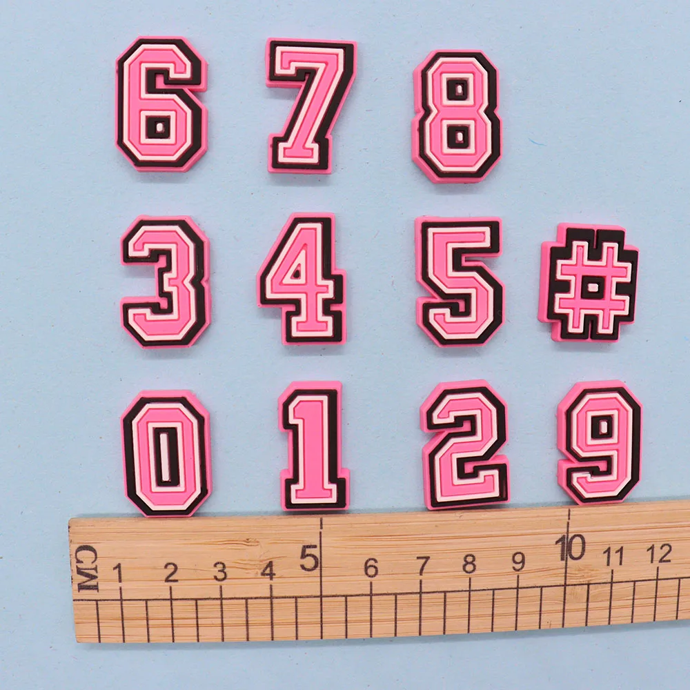 Hot Sale 1pcs PVC Shoe Charms Fit Wristbands Pink Math Number Garden Shoes Button Decorations Hole Slipper Accessories Girl Gift