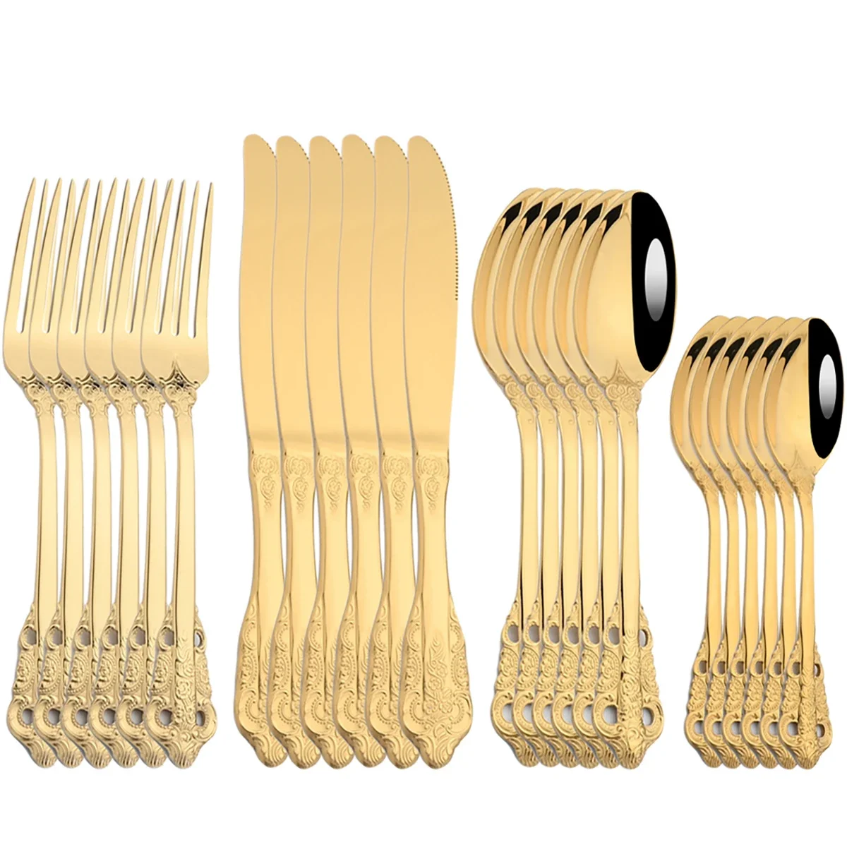 

24Pcs Cutlery Sets Gold Kitchen Royal Tableware Luxury Dinnerware 18/10 Stainless Steel Fork Spoon Knife Western Flatware Set