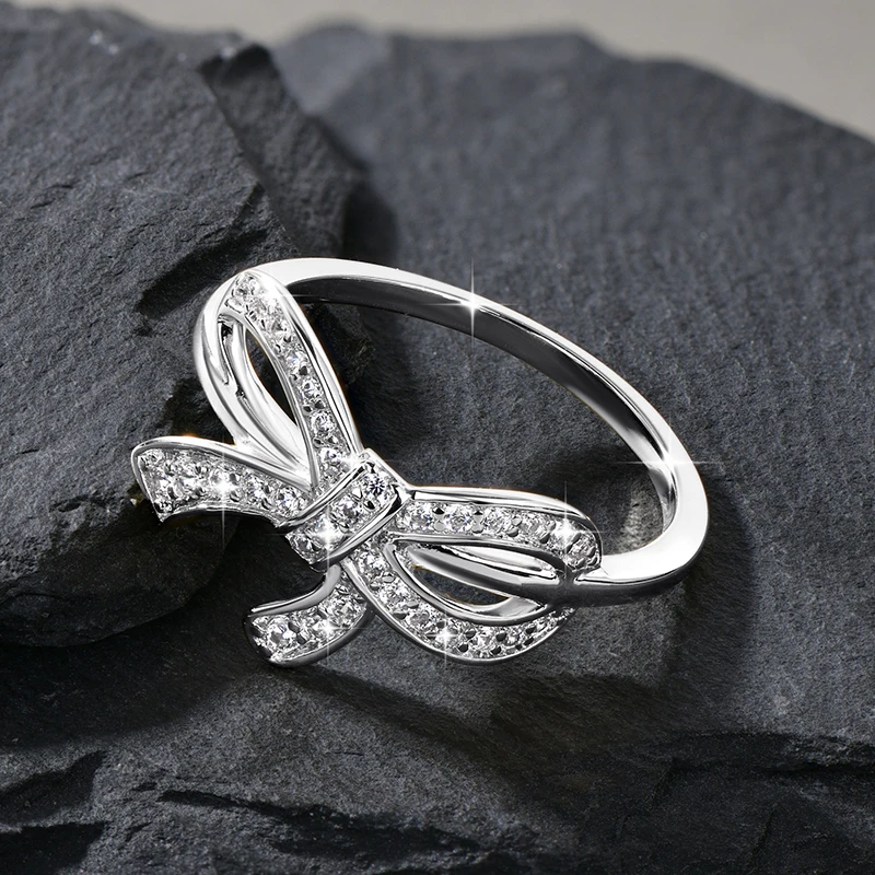 AINUOSHI Bow Knot CZ Ring for Women Pave Cubic Zirconia Statement Ring Elegant Copper Bow Rings Fashion Luxury Jewelry Gift