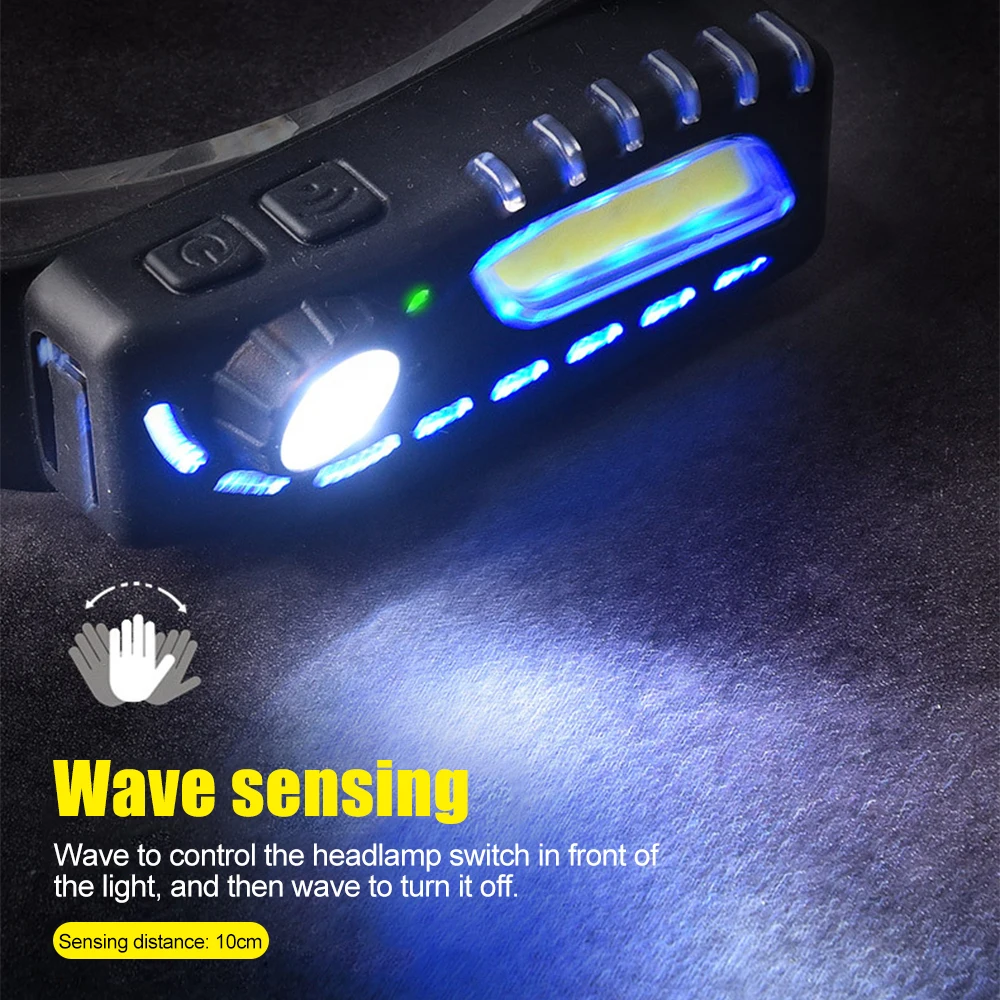 Faro con Sensor portátil XPE + COB, luz LED de trabajo, linterna de pesca, Camping, luz de búsqueda