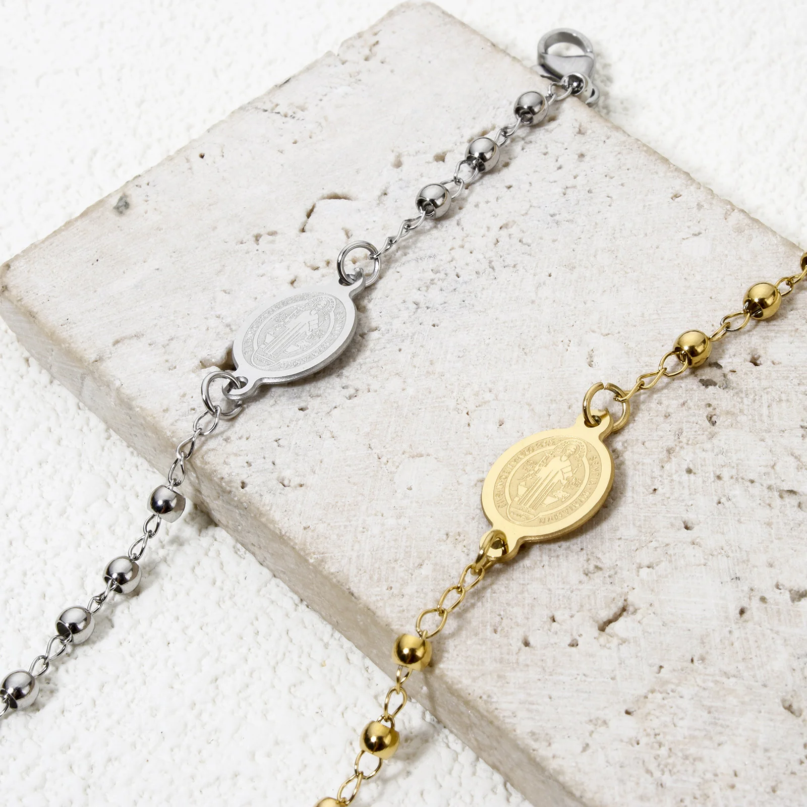 1 Piece 304 Stainless Steel Religious Curb Link Chain Bracelets Cross Virgin Mary For Men Women Jewelry Gift 18.5cm(7 2/8\
