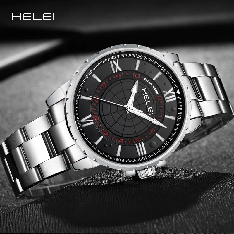 HELEI Men's Quartz Watch Original Brand Waterproof Stainless Steel Men's Watch Hands Clock Original Genuine Watch Gift For Men